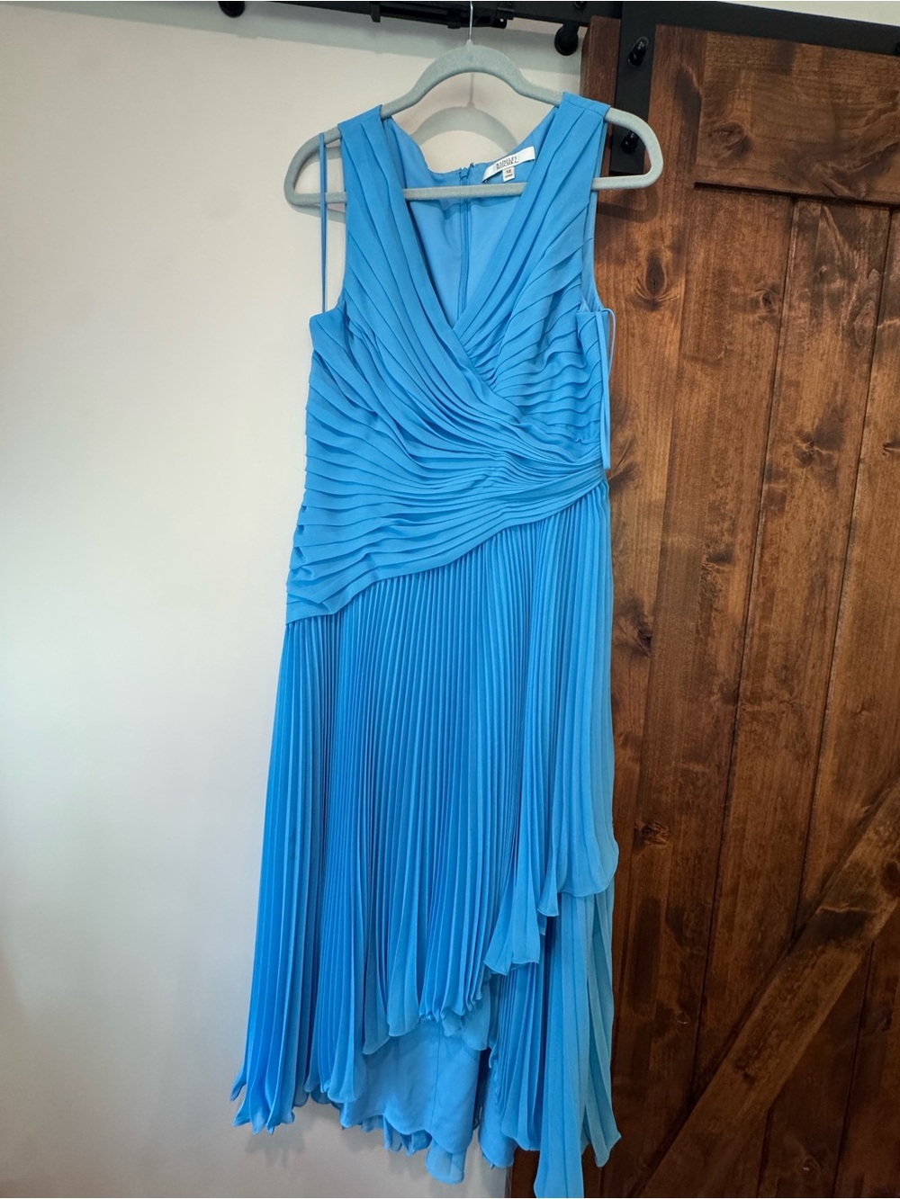 Badgley Mischka Bright Blue Pleated High-Low Dress